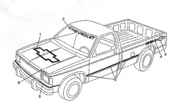 1989 & 1990 Chevrolet Baja Pickup Truck Decals