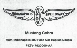 1994 Mustang Cobra Indianapolis 500 Pace Car Decal Kit